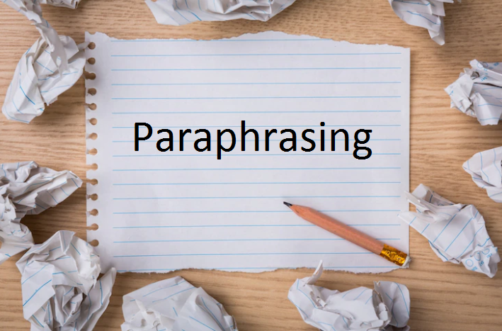 The paper on which the word paraphrasing is written