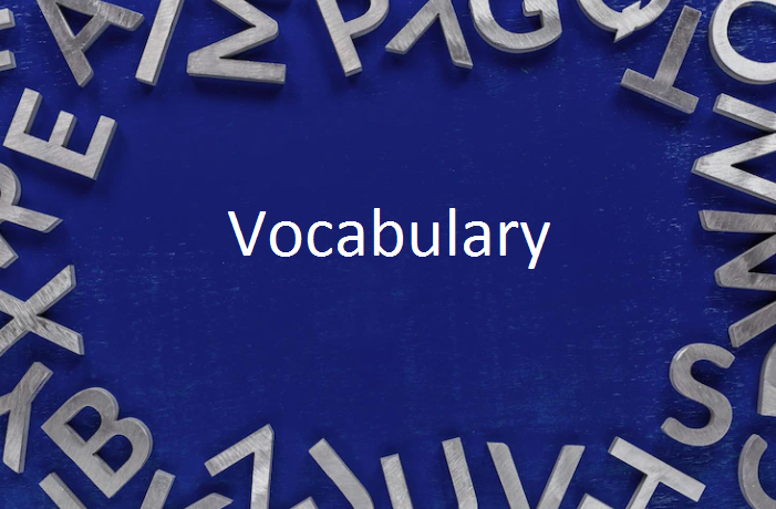 A photo with a blue background on which the vocabulary is written