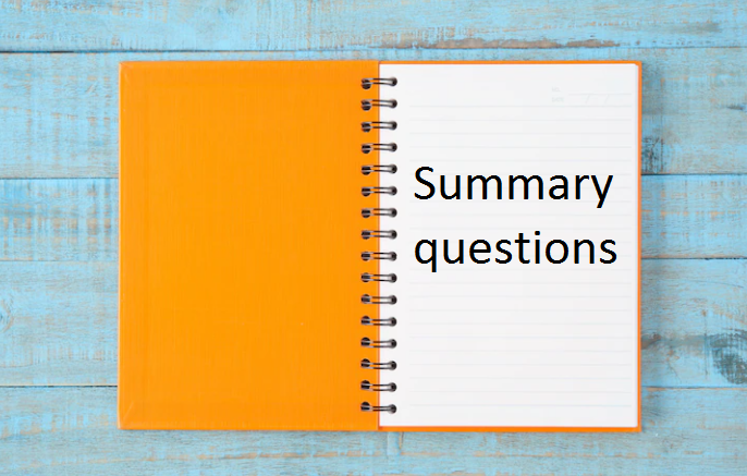 An orange notebook with the word Summary questions in it