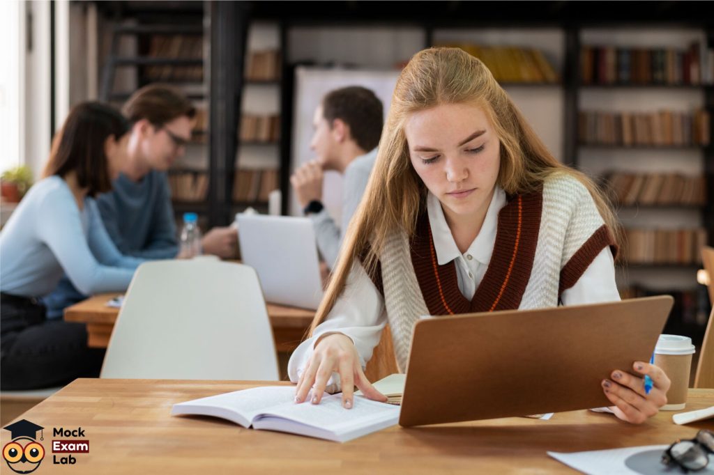 A student studies for the IELTS Reading exam.